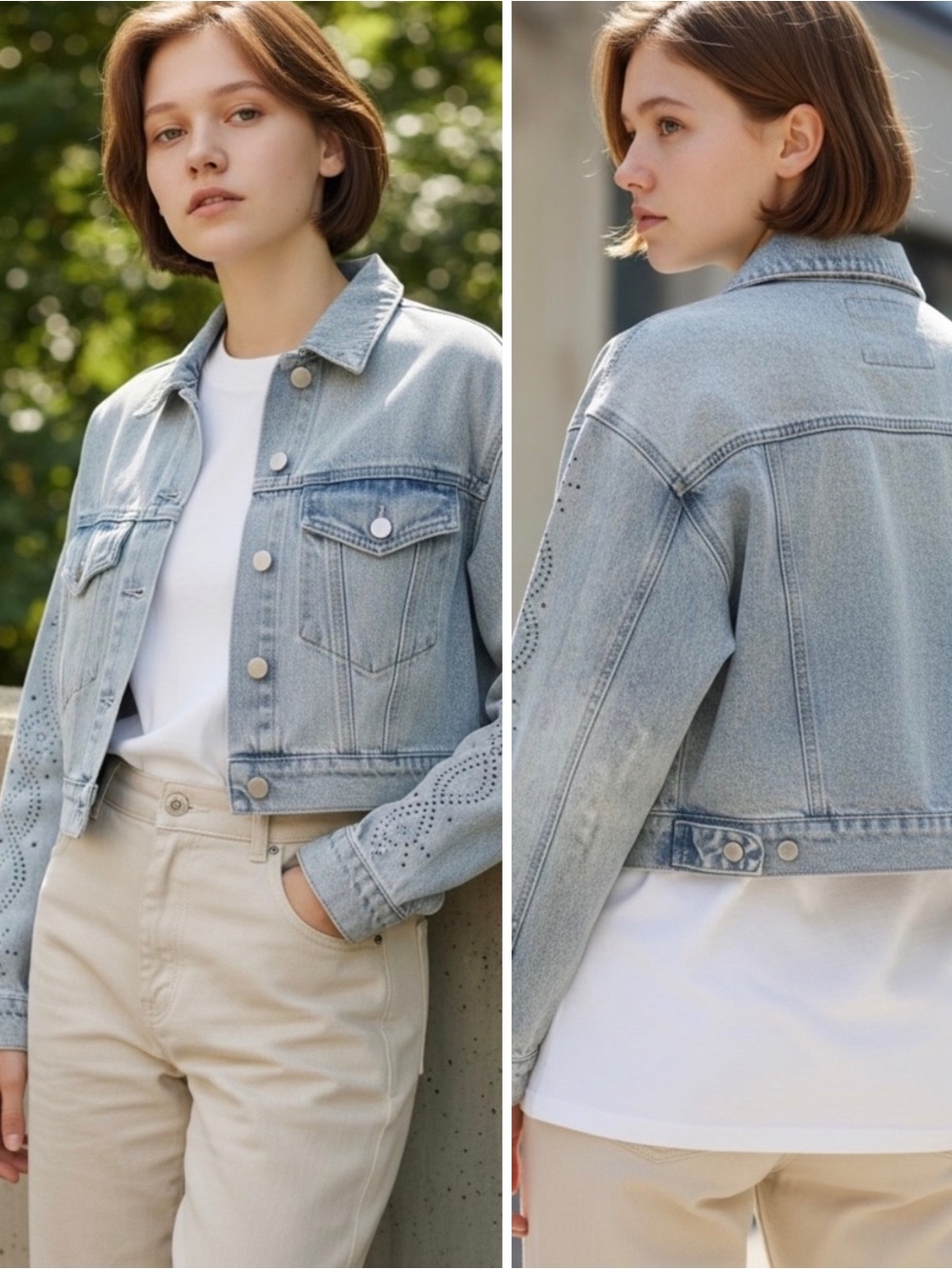 NWT PacSun Selena Gomez Rare DNM Edit Studded Cropped Denim Trucker Jacket XS - Picture 4 of 15